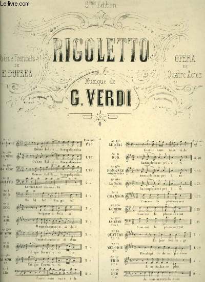 RIGOLETTO - N9 : POUR PIANO ET CHANT AVEC PAROLES.