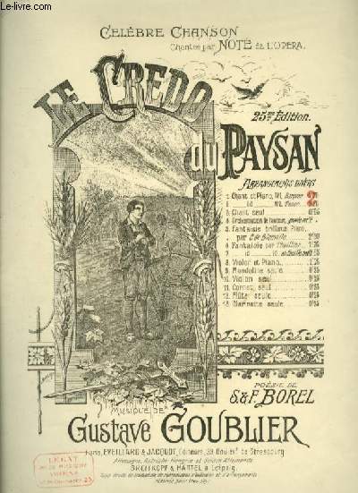LE CREDO DU PAYSAN - POUR PIANO ET CHANT BARYTON AVEC PAROLES.