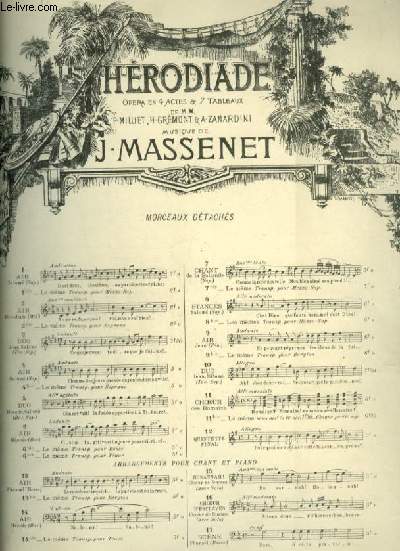 HERODIADE - N6 : AIR D'HERODE - POUR PIANO ET CHANT BARYTON AVEC PAROLES.