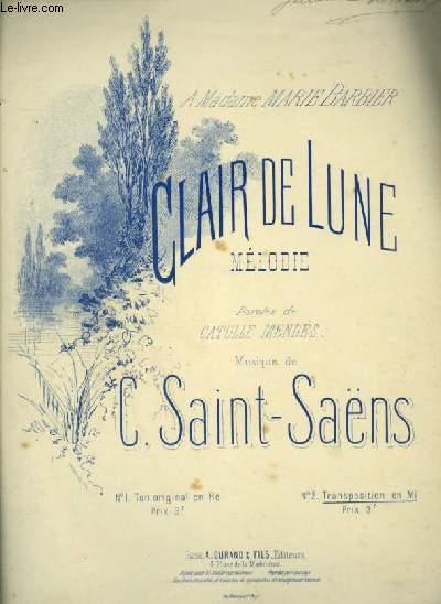 CLAIR DE LUNE - POUR PIANO ET CHANT AVEC PAROLES - TRANSCRIPTION EN MI.