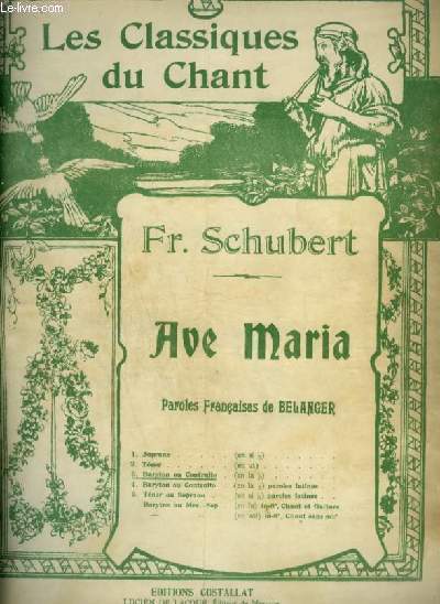 AVE MARIA - POUR PIANO ET CHANT BARYTON OU CONTRALTO AVEC PAROLES.