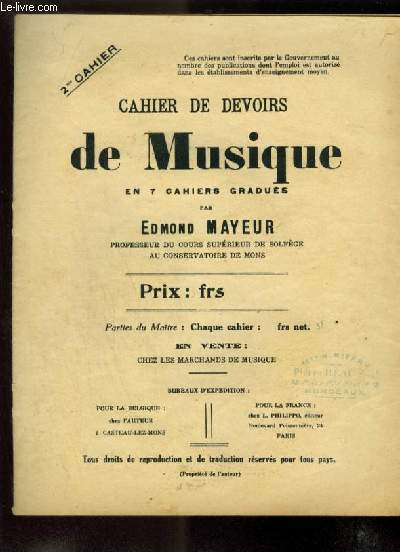 CAHIER DE DEVOIRS DE MUSIQUE - EN 7 CAHIERS GRADUES - CAHIER N 2 : 24 DEVOIRS.