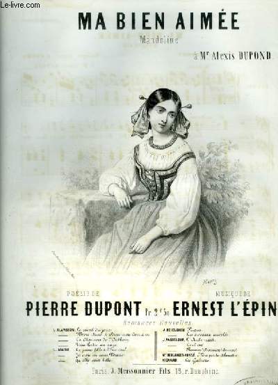 MA BIEN AIMEE - MANDOLINE POUR PIANO ET CHANT AVEC PAROLES.