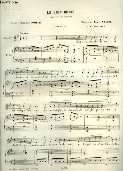 LE LIEN BRISE - POUR PIANO ET CHANT AVEC PAROLES.