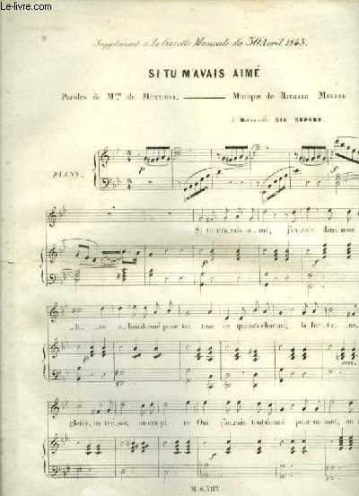 SI TU M'AVAIS AIME - POUR PIANO ET CHANT AVEC PAROLES.