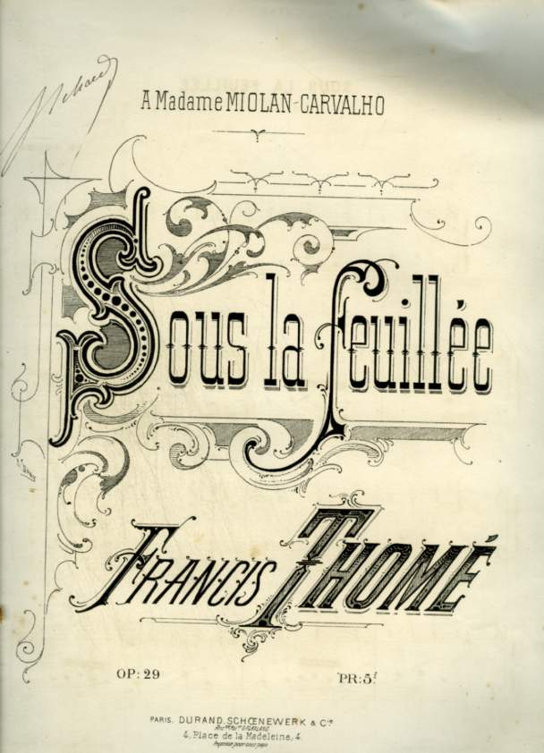 SOUS LA FEUILLEE - OP.29 - POUR PIANO.