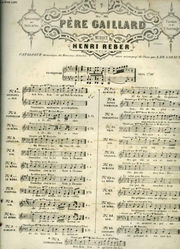 PERE CAILLARD - N7 : POUR PIANO ET CHANT AVEC PAROLES.