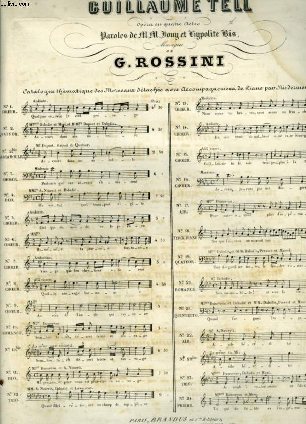 GUILLAUME TELL - N10 BIS : POUR PIANO ET CHANT AVEC PAROLES.