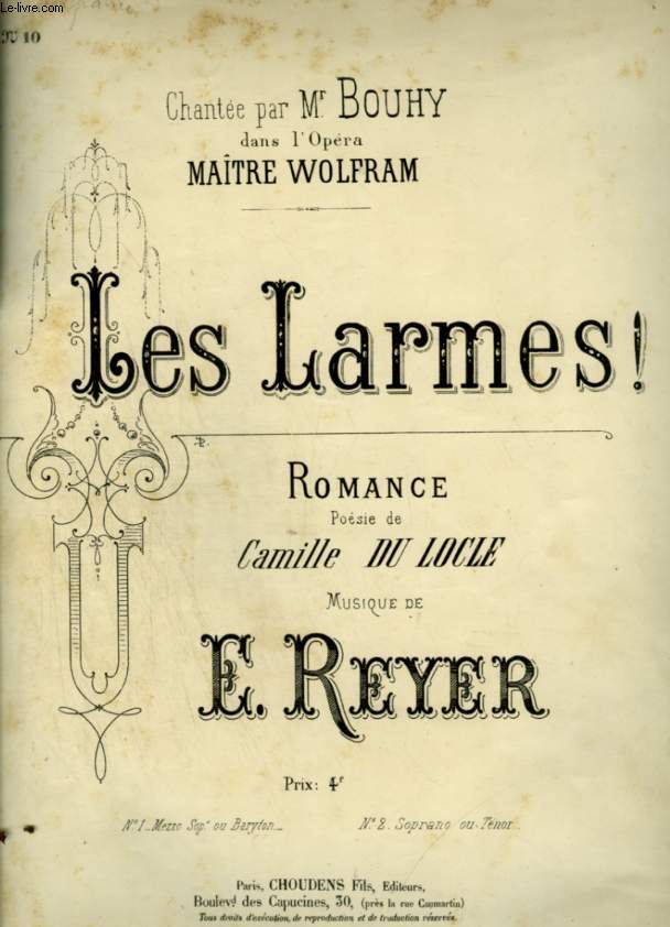 LES LARMES ! - ROMANCE POUR PIANO ET CHANT N10 - POUR MEZZO SOPRANO OU BARYTON.