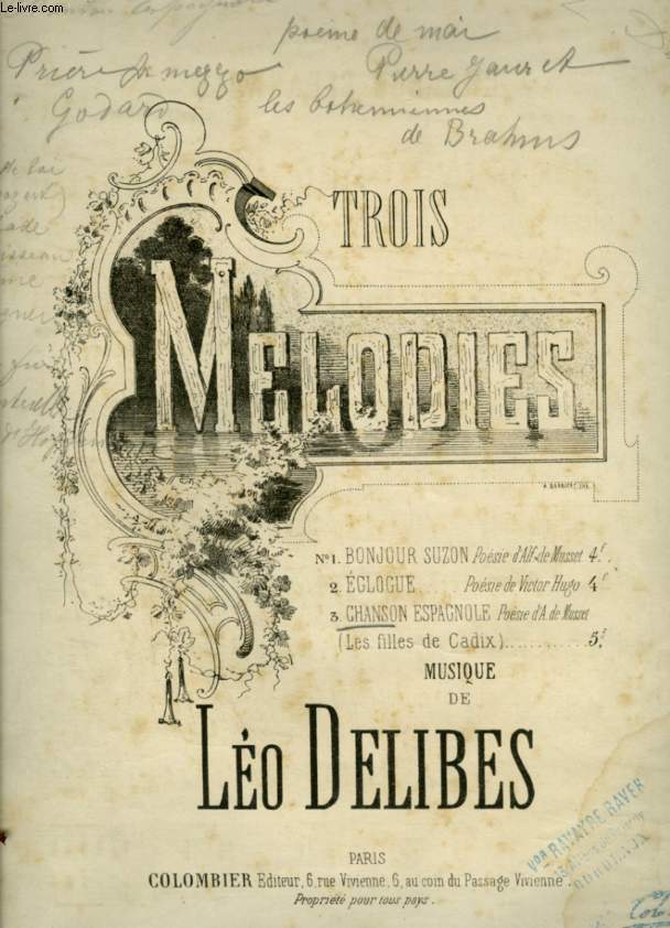 TROIS MELODIES - N3 : CHANSON ESPAGNOLE POUR PIANO ET CHANT AVEC PAROLES.