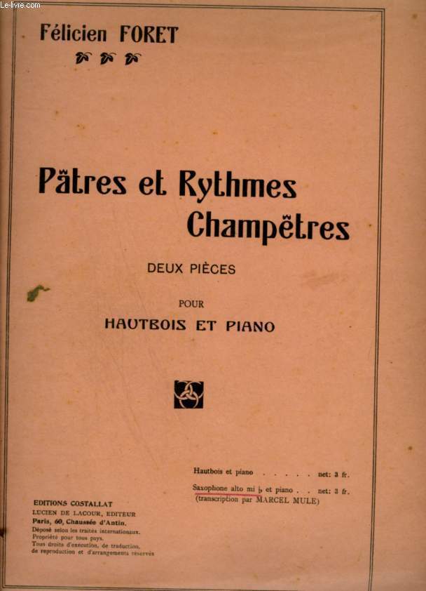 PATRES ET RYTHMES CHAMPETRES - DEUX PIECES POUR HAUTBOIS ET PIANO.