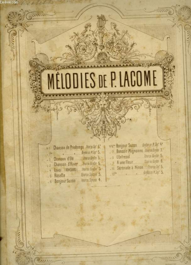 MELODIE DE P. LACOME - N5 : ROSETTE - POUR PIANO ET CHANT AVEC PAROLES.