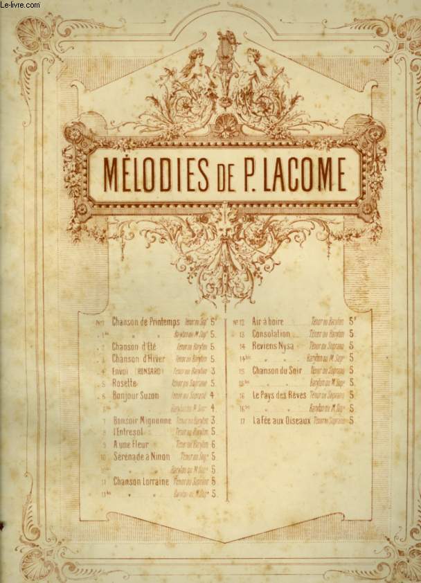 MELODIES DE P. LACOME - N6 : BONJOUR SUZON ! - POUR PIANO ET CHANT AVEC PAROLES.