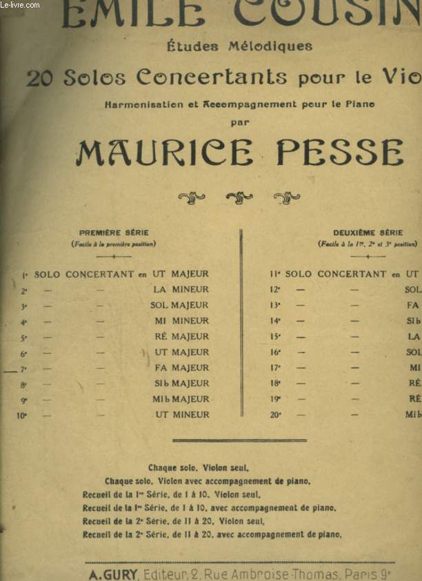 20 SOLOS CONCERTANTS POUR LE VIOLON - N7 : FACILE POUR VIOLON A LA 1 POSITION.