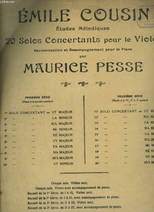 20 SOLOS CONCERTANTS POUR LE VIOLON - N8 : FACILE POUR VIOLON A LA 1 POSITION.