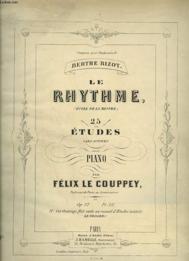 LE RHYTHME - 25 ETUDES SANS OCTAVES POUR PIANO - OP.22.