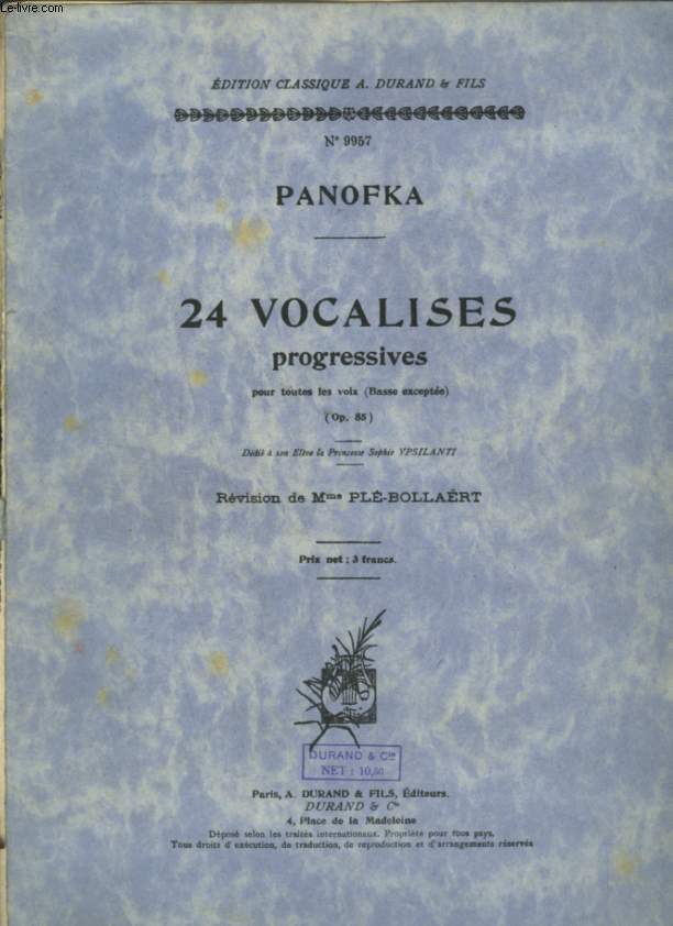 24 VOCALISES PROGRESSIVES - POUR TOUTES LES VOIX (BASSE EXCEPTEE) OP.85.