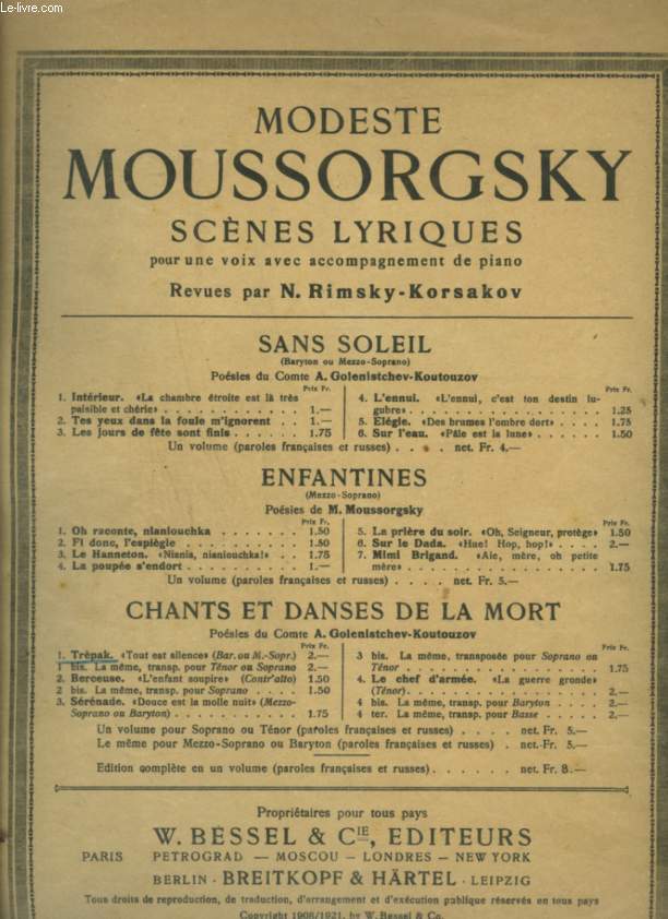 CHANTS ET DANSES DE LA MORT - N1 : TREPAK - POUR PIANO ET CHANT AVEC PAROLES EN FRANCAIS ET RUSSE.