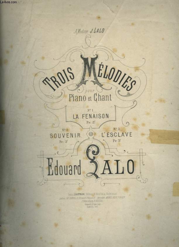 TROIS MELODIES POUR PIANO ET CHANT - N2 : SOUVENIR.