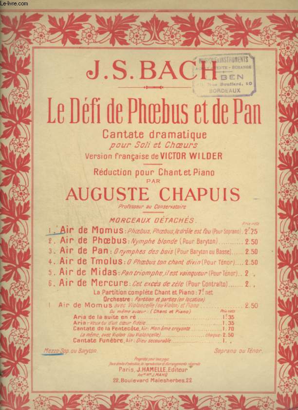 LE DEFI DE PHOEBUS ET DE PAN - N1 : AIR DE MOMUS - POUR PIANO ET CHANT AVEC PAROLES - EDITION POUR MEZZO SOPRANO OU BARYTON.