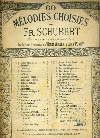 LE ROI DES AULNES - 60 MELODIES CHOISIES DE FR. SCHUBERT N1