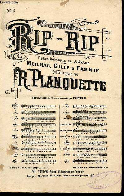 RIP-RIP - OPERA COMIQUE EN 3 ACTES DE MEILHAC, GILLE & FARNIE N3