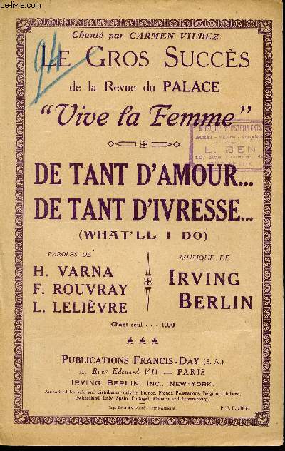 DE TANT D'AMOUR...DE TANT D'IVRESSE - VALSE CHANTEE