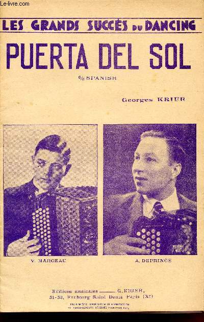 PUERTA DEL SOL / VIOLON ACCORDEON, PIANO CONDUCTEUR, 1ER TROMPETTE SI ET CLARINETTE SI, BASSE SI, CONTREBASSE, SAXO TENOR SI ET SAHORN BARYTON SI