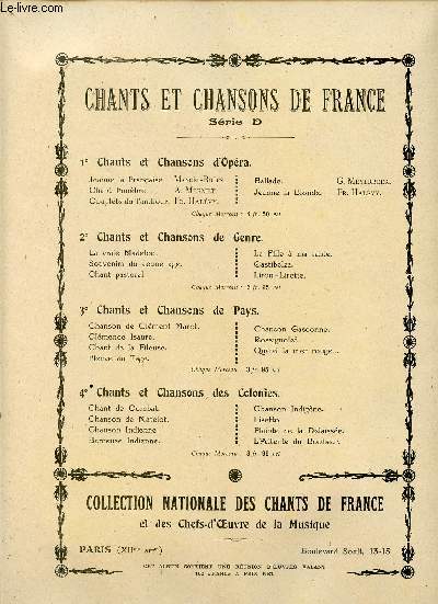 CHANTS ET CHANSONS DE FRANCE - SERIE D