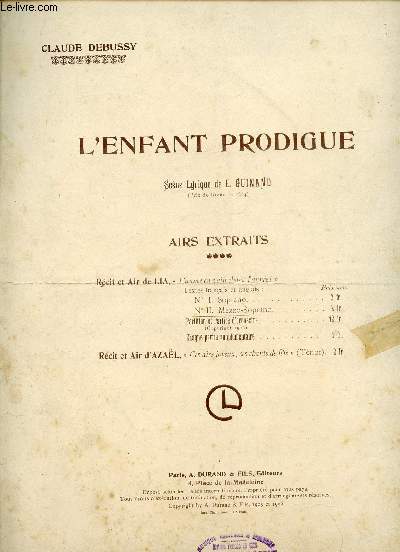 L'ENFANT PRODIGUE - SCENE LYRIQUE DE E. GUINAUD - RECIT ET AIR DE LIA