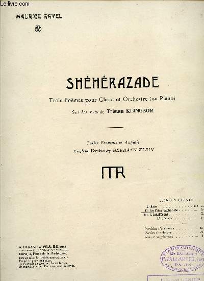 SHEHERAZADE - TROIS POEMES POUR CHANT ET ORCHESTRE - LA FLUTE ENCHANTEE - THE ENCHANTED FLUTE