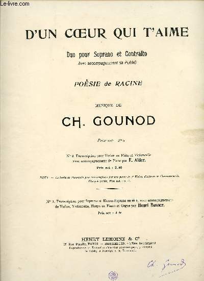 D'UN COEUR QUI T'AIME - DUO POUR SOPRANO ET CONTRALTO - POESIE DE RACINE