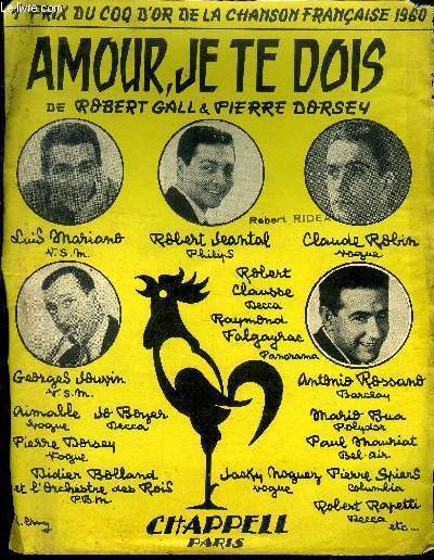 Amour je te dois- Premier prix du coq d'or de la chanson franaise 1960