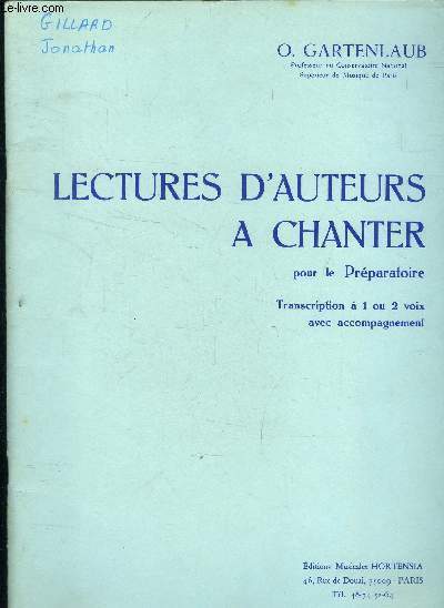 Lectures d'auteurs a chanter pour le prparatoire transcription  1 ou 2 voix avec accompagnement