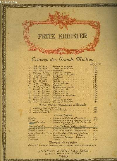 Kreisler Fritz, Werke fur violine une klavier