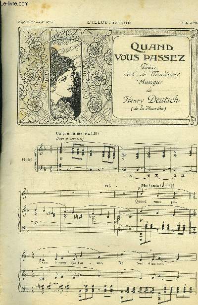 L'illustration , supplment au n 3190 -16 avril 1964 : Quand vous passez, pour piano et chant