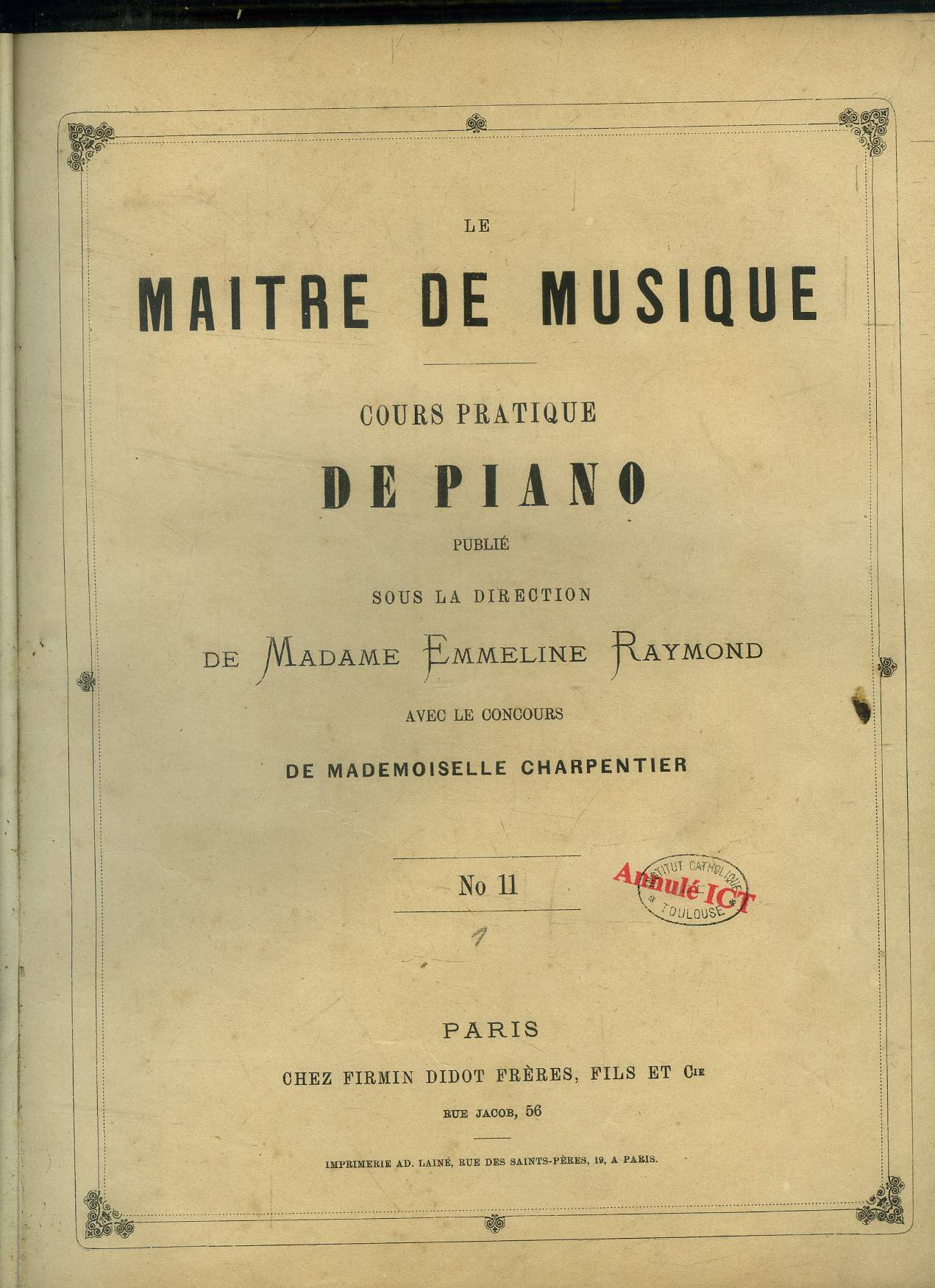 Le maitre de musique , cours pratique de piano N° 11