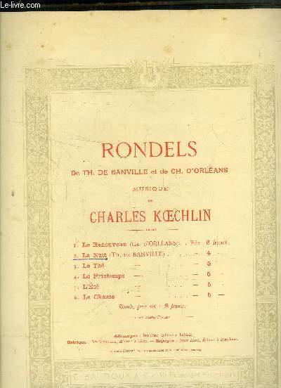La nuit, Rondels de Th.de Banville, pour piano et chant