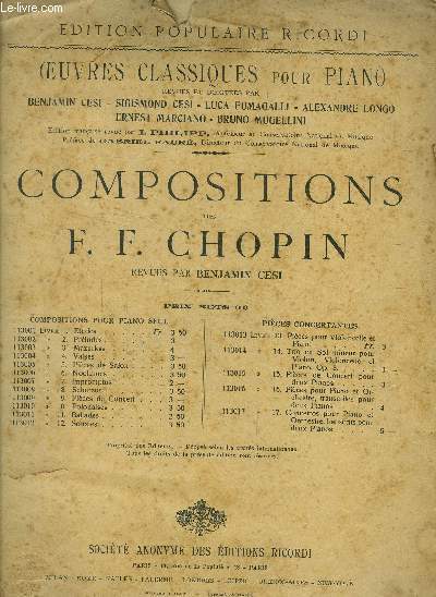 Compoisitions de F.F. Chopin- Oeuvres classiques pour piano