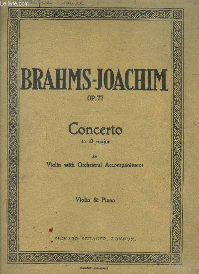Concerto in D major for violin and piano by Joseph Joachimn op 77