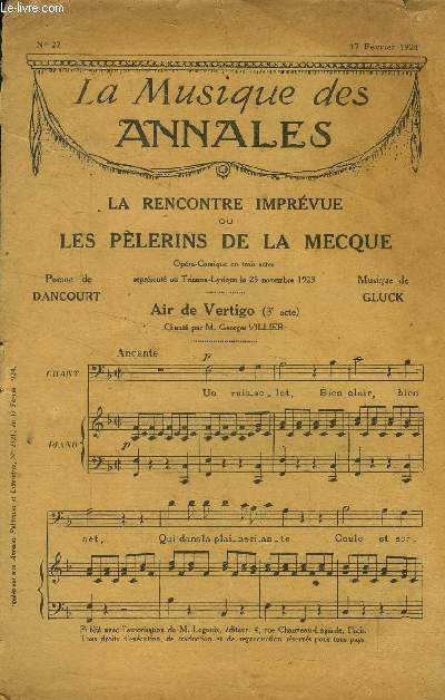 La musique des annales (supplment aux annales politiques et littraires) N 27 : 17 fvrier 1924 : La rencontre imprvue ou les plerins de la Mecque
