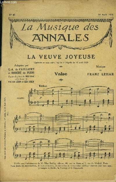 La musique des annales (supplment aux annales politiques et littraires) N 45 : 23 aot 1925