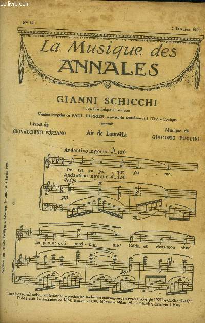 La musique des annales (supplment aux annales politiques et littraires) N 14 : 7 avril 1923 : Gianni Schicchi