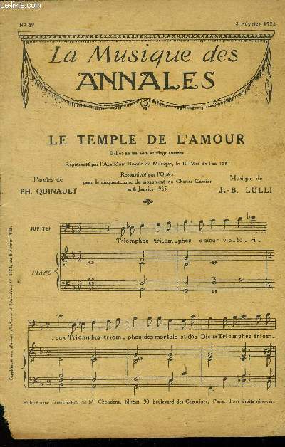 La musique des annales (supplment aux annales politiques et littraires) N 39 : 8 fvrier 1925 : Le temple de l'amour
