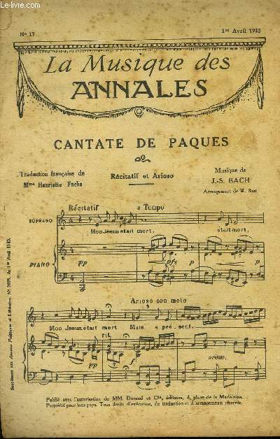 La musique des annales (supplment aux annales politiques et littraires) N 29 : 1er avril 1923 : Cantate de Paques