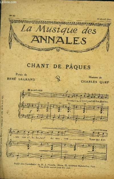 La musique des annales (supplment aux annales politiques et littraires) N 41 : 19 avril 1925 : chant de Pques