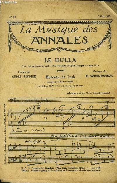La musique des annales (supplment aux annales politiques et littraires) N 18 : 6 mai 1923 : Le hulla