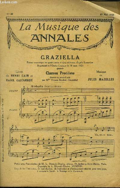 La musique des annales (supplment aux annales politiques et littraires) N 42 : 17 mai 1925 , Graziella