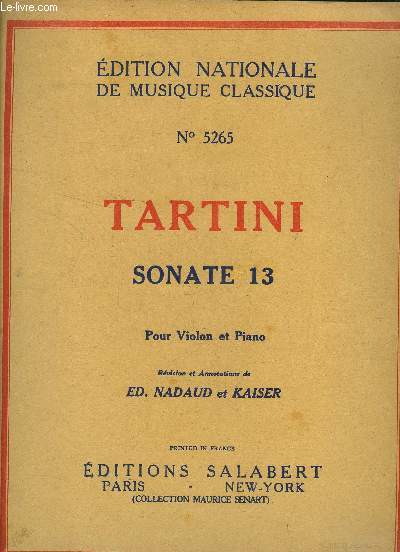 Tartini sonate 13 pour violon et piano