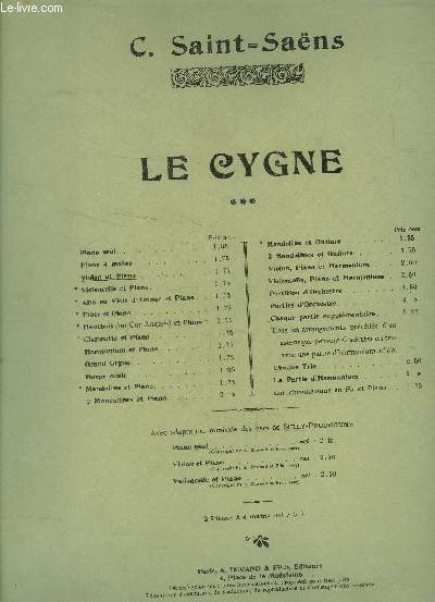 Le cygne (extrait du carnaval des animaux), mlodie pour violoncelle et piano